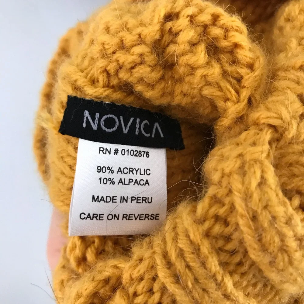 Novica Cable Knits Alpaca blend Hat Buttons Mustard Yellow